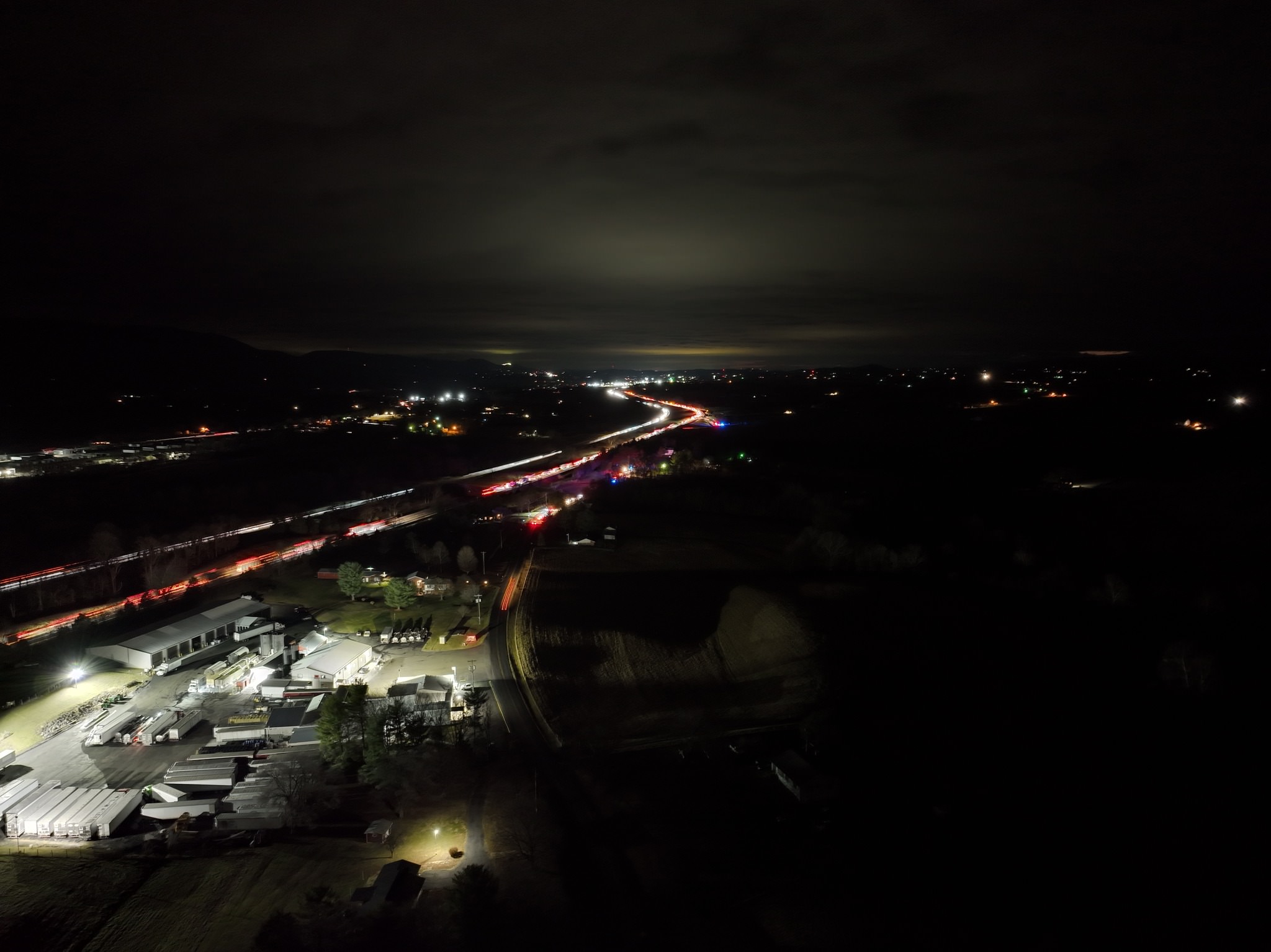 photo of the interstate in the Shenandoah Valley at night