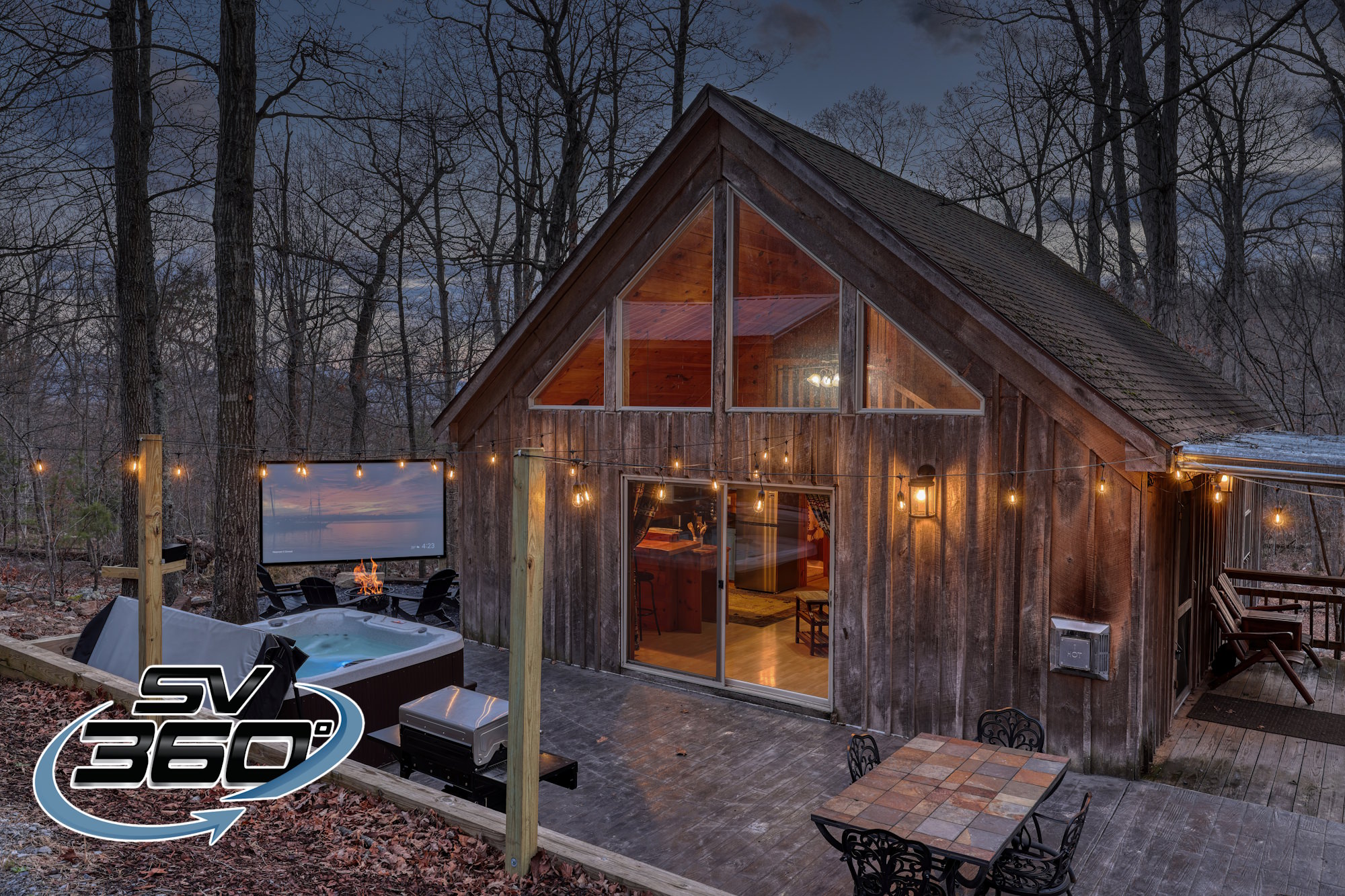 natural twilight photo of a cabin in the woods