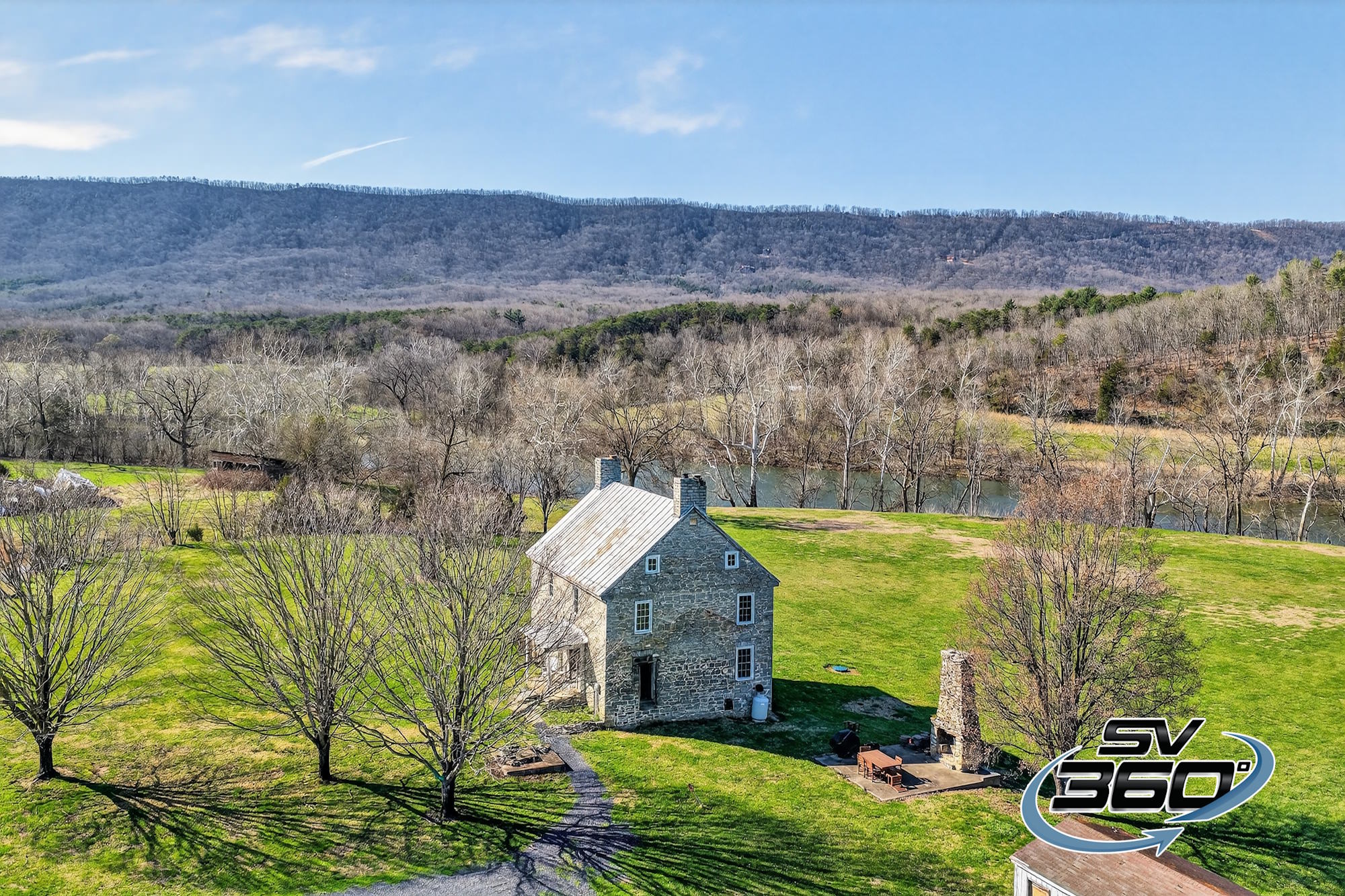 aerial-stone-house aerial photo of a stone house near Luray