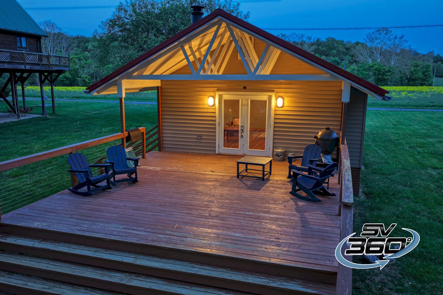 rental_cabin_twilight peaceful twilight photo of a cozy cabin in Page County